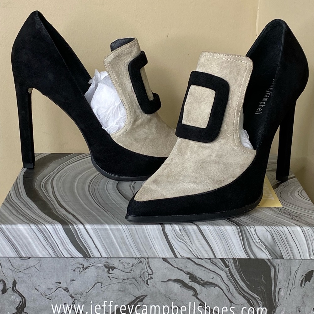 Jeffrey Campbell Silvana Black Nude Suede Loafer Heel